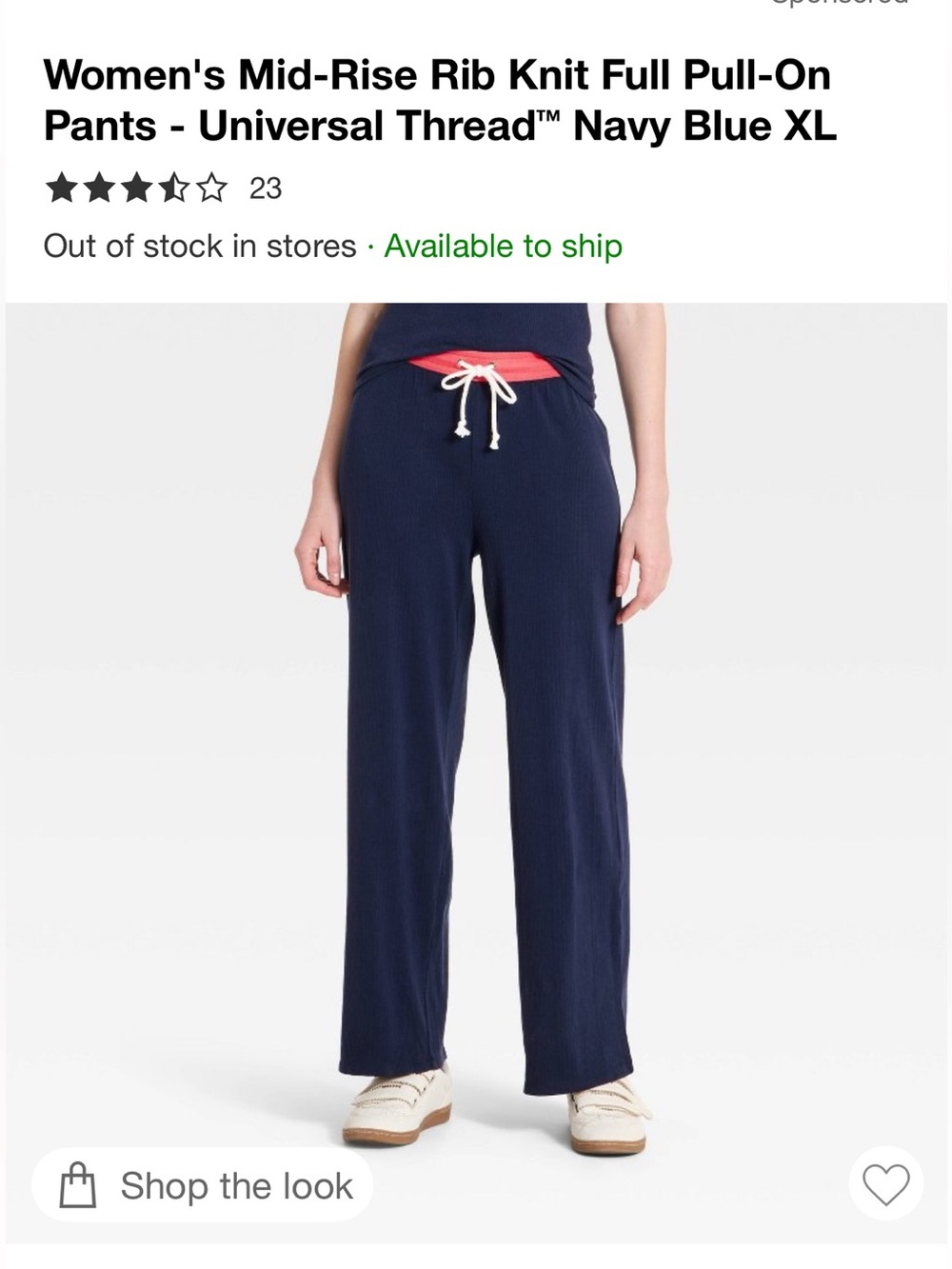 Universal Thread Navy Wide-Leg Rib Knit Pull-On Pants with Contrast Waist